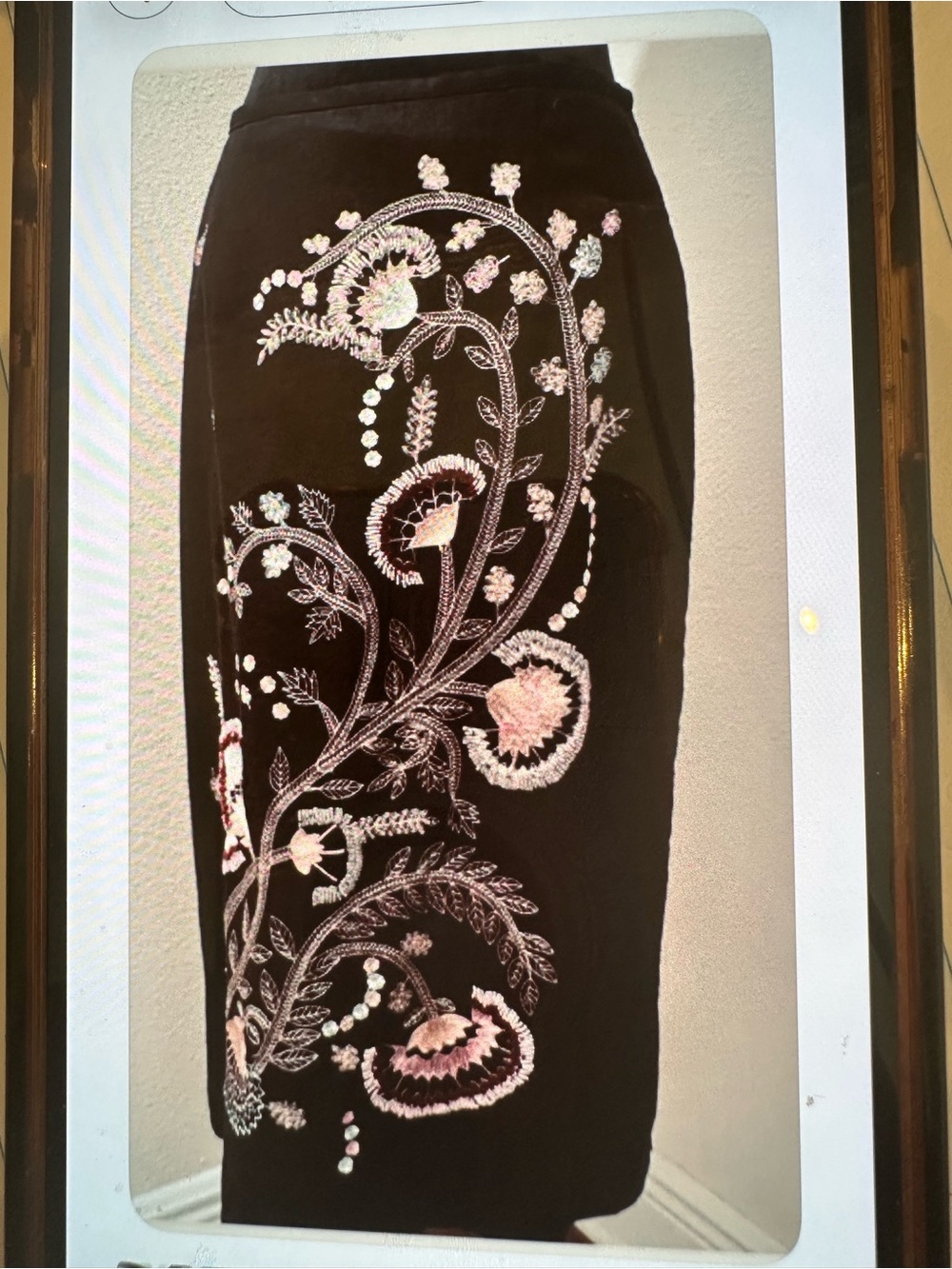 Richard Malcolm linen. Rayon Embroidered Pencil Skirt - Black with Pink Accents